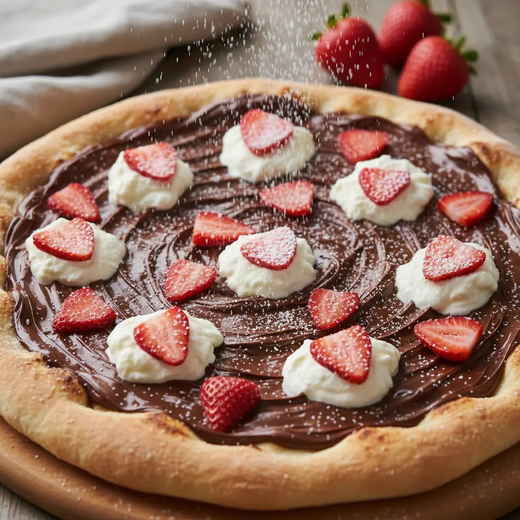 Dessertpizza met nutella en aardbei