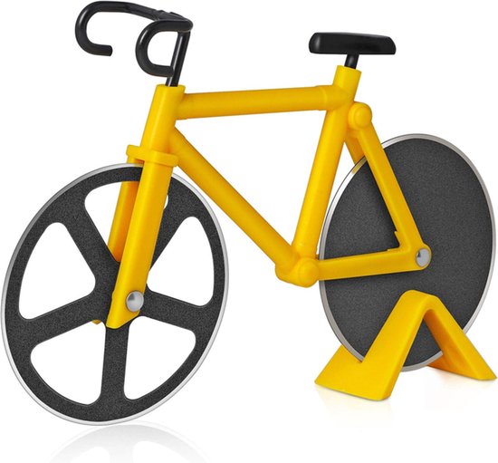 Pizzasnijder - Pizzaroller - Fietssnijder - Dubbele wielsnijder - Keukensnijgereedschap - 18,5 x 11,5 cm - Geel - Roestvrij staal 430/ABS-kunststof