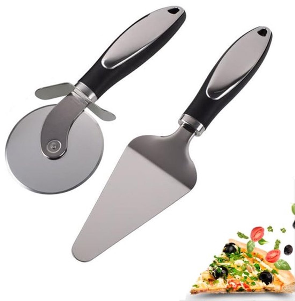 Pizzasnijder, taartschep en taartschep, pizzasnijder met antislip handgreep, pizzaschaar, met antislip handgreep, voor pizza, keuken, restaurants, feestjes