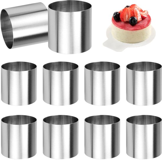 Pack of 10 Dessert Rings and Dinner Rings, Diameter 5 cm, Stainless Steel Mousse Rings, Easy to Shape Mini Cake Rings, Small Baking Rings for Baking, Mousse, Cake, Sushi, Pudding (Round)
