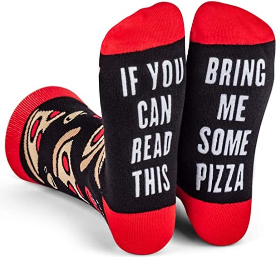 Malinsi® Grappige Sokken Pizza - Leuke Huissokken AntiSlip Dames & Heren - Gekke Cadeaus Cadeautjes Volwassenen - Funny Socks - Vrolijke Slofsokken met Tekst - Cadeau voor Mannen Papa Vader Moeder - Vaderdag Geschenk Giftset - Kerstsokken Kerst
