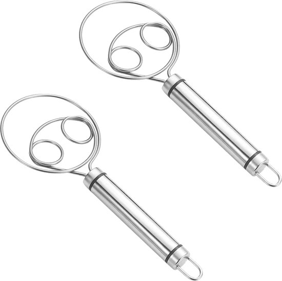 CLEK 2pcs Dough Whisk, Handheld Spiral Dough Beater, Stainless Steel Pastry Whisk with 4 Connections, Bread Making Accessories for Baking Bread, Pizza, Pastry, Cake Batter, Cookies