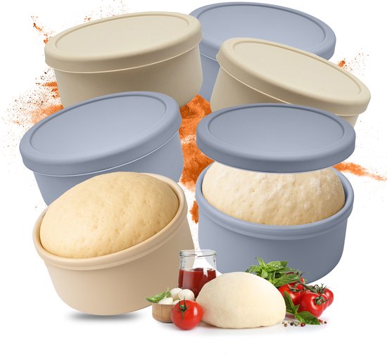 Deegbak pizza - set van 6 - met deksel - siliconen