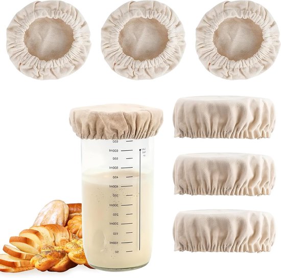 6 stuks - Stoffen deksels - Fermentatiedoek - Ronde rijsdoeken - Stoffen voering voor rijsmanden - Stoffen rijsmand afdekking - Stofhoes - stoffen deksels voor zuurdesempotten - elastische stoffen potdeksels - voor brood, deegbakken - 10 cm - wit