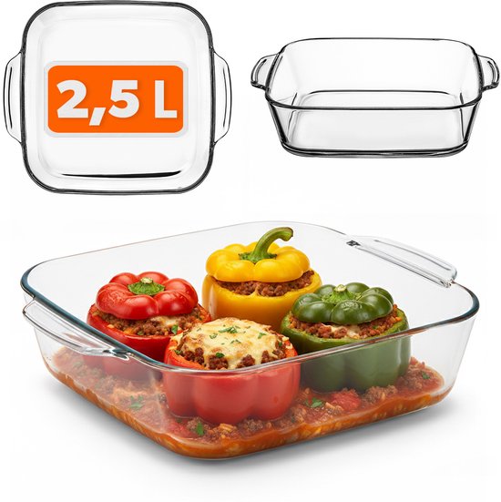 KADAX Bakvorm van glas, transparante cakevorm, robuuste taartvorm met dikke bodem, ovenschaal voor elektrische en gasfornuizen, bakvorm voor pizza (vierkant 30 x 25 cm)