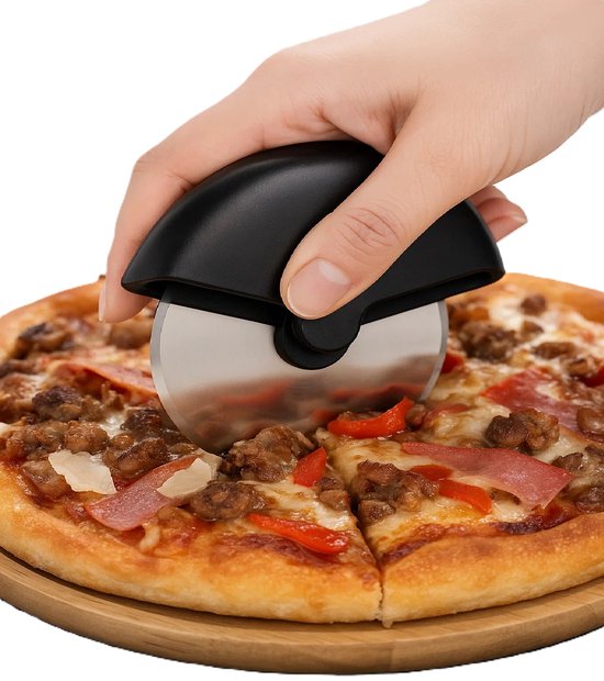 Professionele Pizza Cutter Zwart – RVS Snijwiel 9,8 cm – Antislip Handgreep | Heavy-Duty Pizzasnijder voor Pizza, Cake & Brood | Duurzaam & Makkelijk Schoon te Maken – Keukenaccessoire