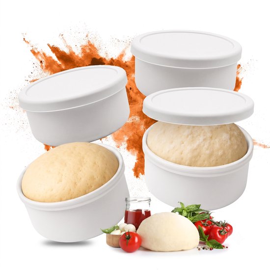 Deegbak pizza - set van 4 - met deksel - siliconen - wit