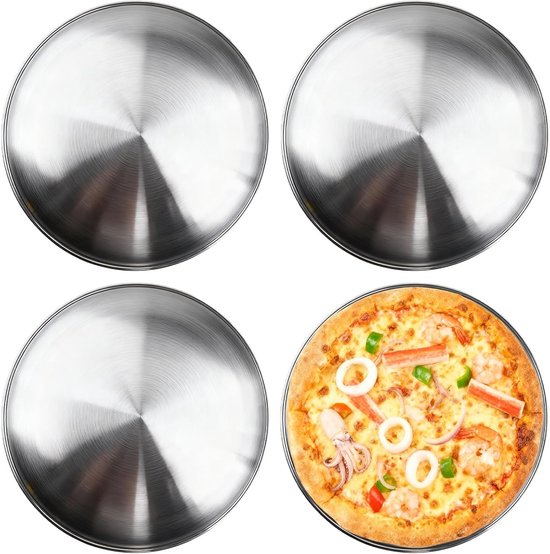 Pizza Platen Set - Pizza Bakplaten - Bakken en Serveren - Roestvrij Staal - 30 cm - Zilver