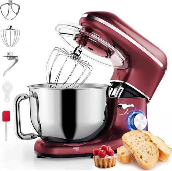 Aura® Deegmachine - Elektrische Deegmixer - Keukenmixer - 6.2L - Mixen en Mengen - Rood - 38cm x 24cm x 32cm