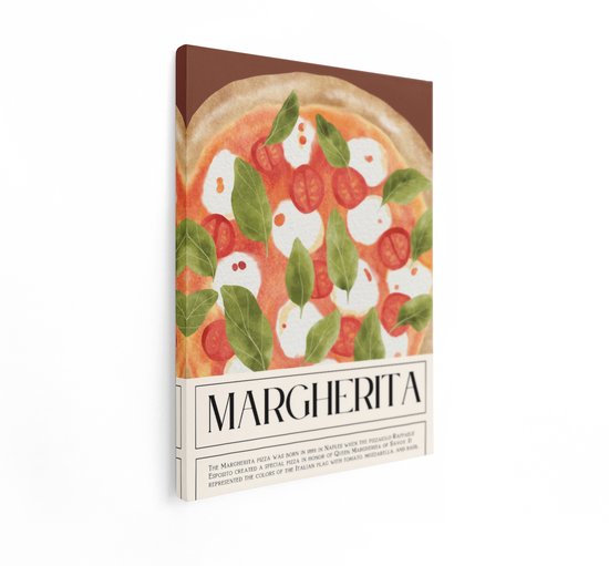 Artaza Canvas Schilderij Pizza - 30x40 cm - Wanddecoratie Keuken - Muurdecoratie Basilicum Mozzarella - Kamer Accessoires Italiaans
