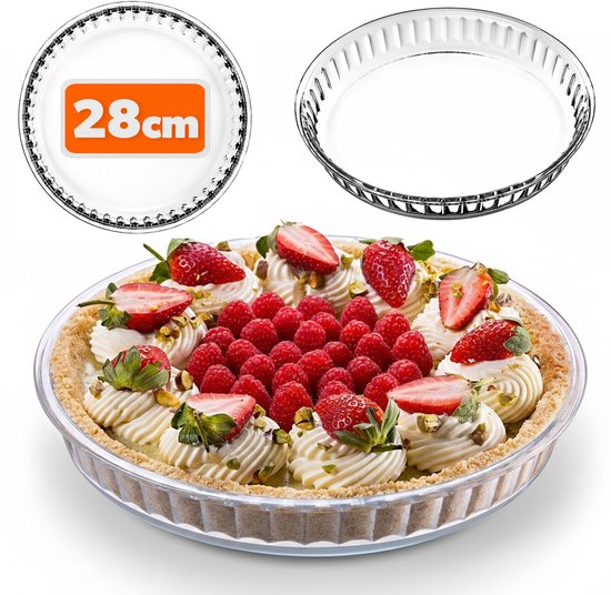 KADAX Bakvorm van glas, transparante cakevorm, robuuste taartvorm met dikke bodem, ovenschaal voor elektrische en gasfornuizen, bakvorm voor pizza (rond, diameter 28 cm)