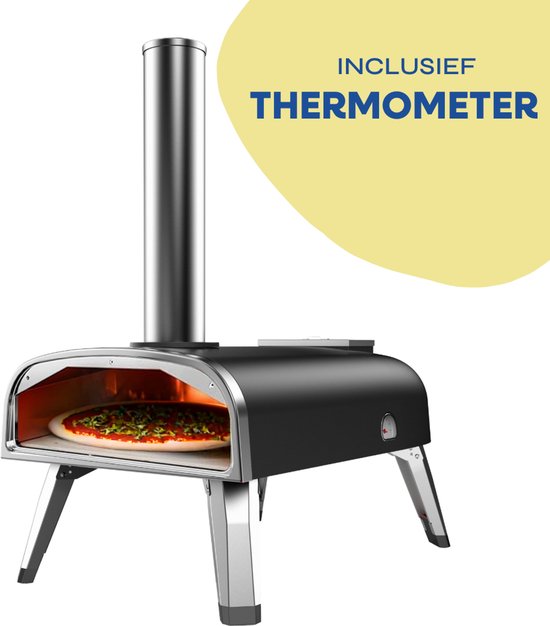 LIVIN' Pizzaoven Pellet - Pizzaovens voor buiten - 12" Pizzaoven - Pizza oven buiten - Pellet Pizza oven - Pizzaoven voor buiten - Pizza Oven Houtgestookte - Pizza Oven Tuin - Inclusief Thermometer - Draagbaar - 55*36*27 CM - RVS - Zwart