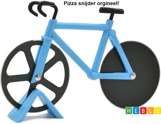 *** Fiets Pizzames - Fiets Pizzasnijder - leuke pizzames - Komische mes - Pizza - Bakken - Blauw- top Cadeau - van Heble® ***