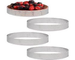Set van 4 microgeperforeerde ringen Ø 15 cm voor taarten, gebak, mini cakes en pizza's van roestvrij staal
