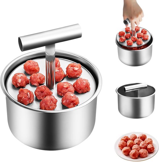 Gehaktbalmenmaker - Gehaktballetjesvorm, roestvrij staal, 12 ballen, handmatige push-per-vleesklopper maker, draagbare gehaktballen, eenvoudig gehaktballen maken, thuis koken gereedschap voor keuken
