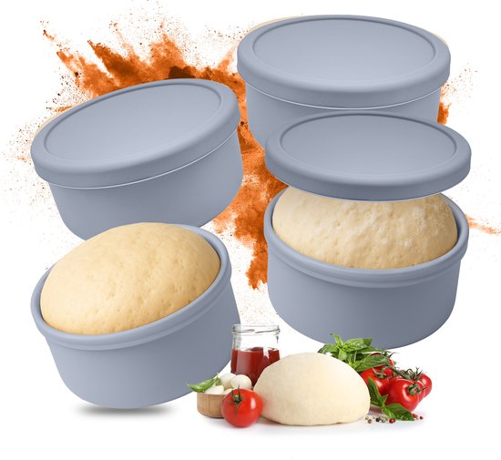 Deegbak pizza - set van 4 - met deksel - siliconen - blauw