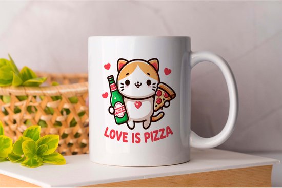Mok Love Is Pizza - Cats - Gift - Cadeau - CatLovers - Meow - KittyLove - Katten - Kattenliefhebbers - Katjesliefde - Prrrfect