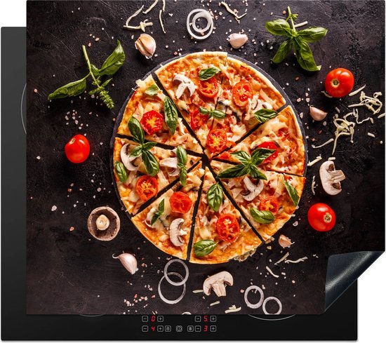 KitchenYeah® Inductie beschermer 59x52 cm - Pizza - Groente - Kruiden - Keuken - Industrieel - Kookplaataccessoires - Afdekplaat voor kookplaat - Inductiebeschermer - Inductiemat - Inductieplaat mat