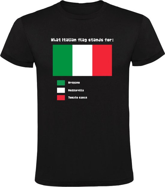 What Italian flag stands for Heren T-shirt - tomatensaus - mozzarella - oregano - ingredienten - menu - pizza - recept - eten - pasta - humor - grappig