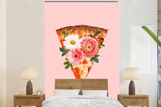 Behang - Fotobehang Pizza - Bloemen - Stilleven - Breedte 180 cm x hoogte 280 cm
