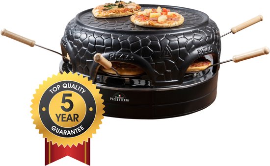 Bestron Pizza gourmetset - APD400Z - Pizza oven voor 4 personen - Ook te gebruiken als tafelgrill - 800W - Zwart - 5 jaar garantie