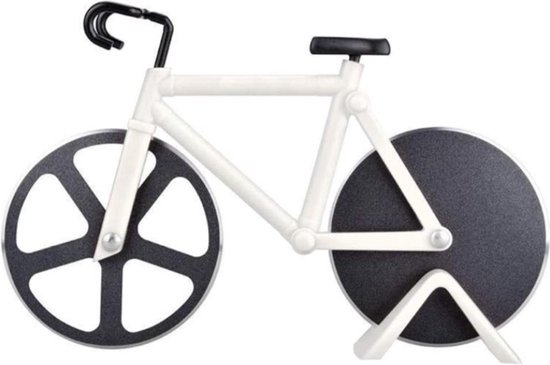Pizzasnijder Fiets – fiets – Pizzames – Pizza roller – RVS – Pizzaschaar - wit