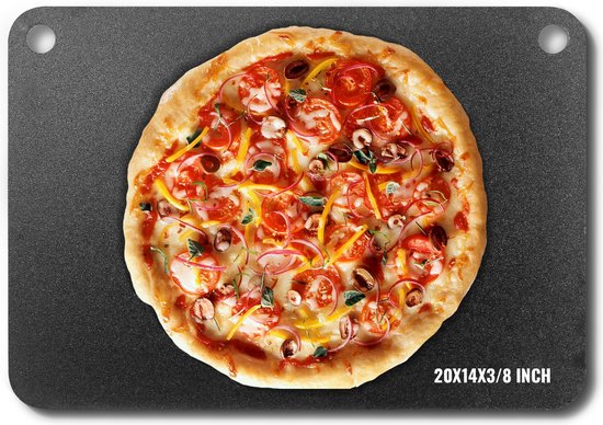 VEVOR Pizzastaal, 20" X 14" X 3/8" Pizzastaalplaat voor Oven, Voorgekruide Pizzabaksteen Van Koolstofstaal met 20x Hogere Geleidbaarheid, Robuuste Roestvrijstalen Pizzapan voor Buitengrill