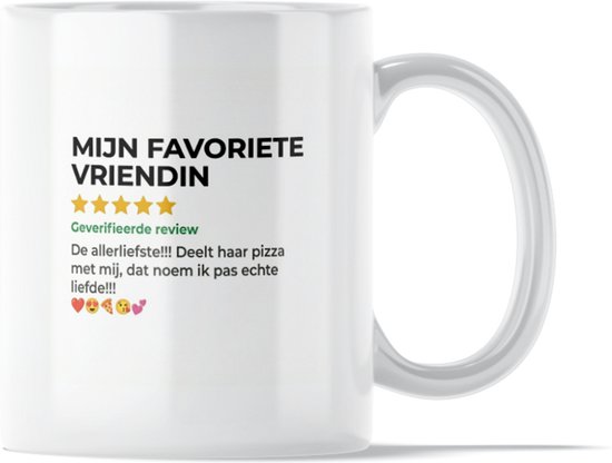 Valentijn Cadeau Vriendin Mok - "Mijn Favoriete Vriendin" - 5 Sterren Review: Deelt haar Pizza - Grappig Cadeau Vrouw - Origineel Valentijnscadeau - Echte Liefde is Pizza Delen - Italiaans Eten Humor - Liefdevol Snack Maatje & Foodie Humor