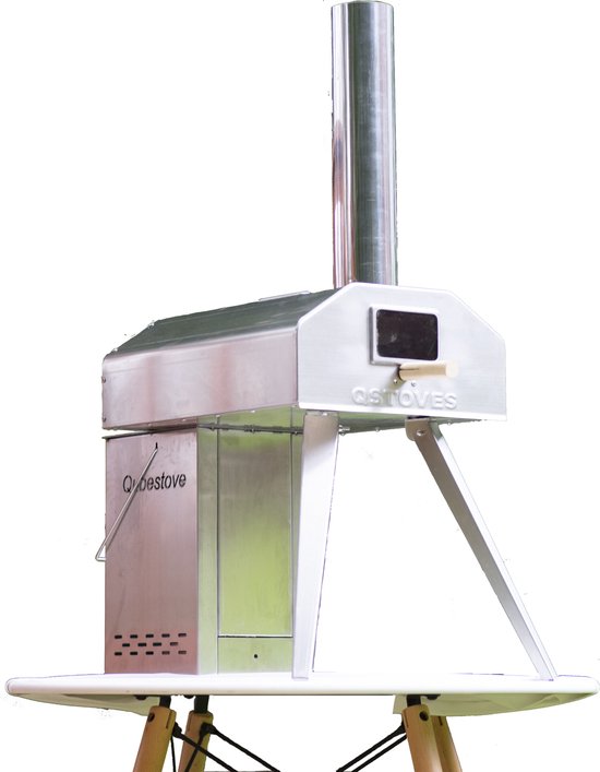 Qubestove 2 in 1 pizza oven op houtpellets, draagbaar voorzien van 12,6" roterende steen