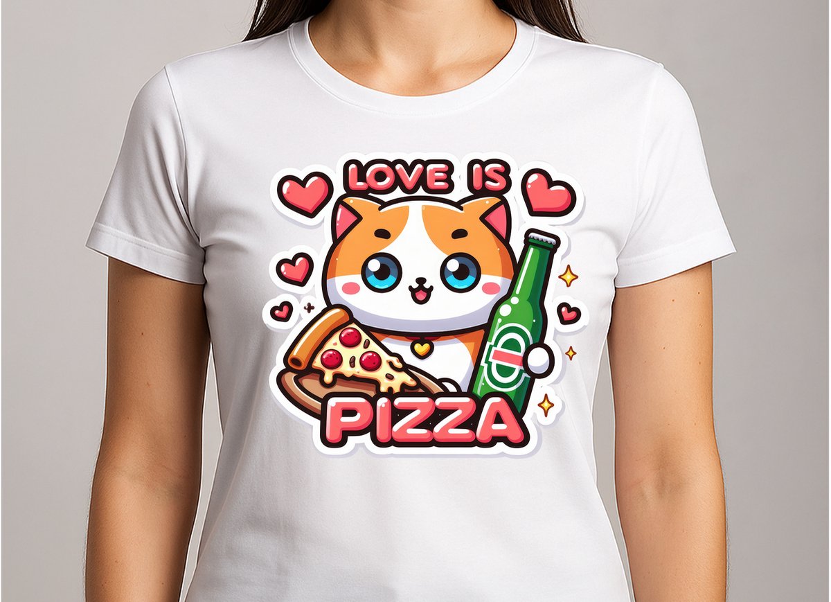 Love is Pizza - T Shirt - FeelGood - GoodVibes - VibesOnly - cute - Gift - Cadeau - couples - inlove - valentinesday - koppels - stelletje - Kat