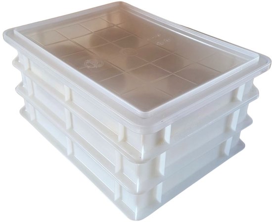 Deegbak set: 3 x Pizza deegkratten 40x30x7cm wit met 1 transparant deksel