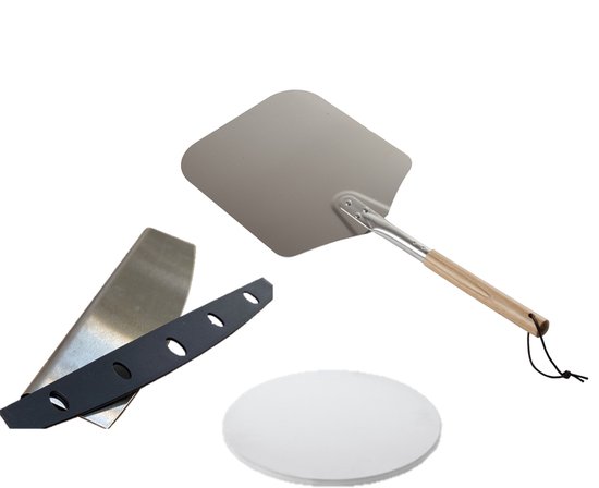 Pizza set Large - pizzasteen 38 cm, pizzaschep, pizzames