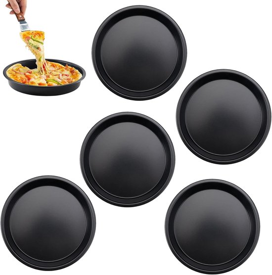 Set van 8 Mini Pizza Bakplaten met Anti-aanbak Coating, 16 cm Diameter, Ideaal voor Pizza, Taarten en Quiches, Duurzaam Koolstofstaal