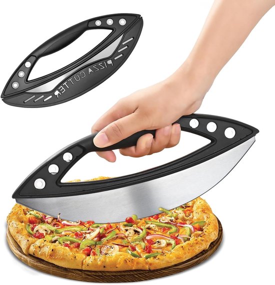Orivio - Grote pizzasnijder met beschermhoes, roestvrijstalen snijder met ergonomische antisliphandgreep voor pizza, taart, brood, kruiden snijden.