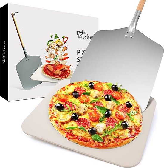 Joeji's Kitchen - Pizzasteen en schep van aluminium voor pizza - Pizzasteen - Grillsteen voor knapperig koken - Geschikt voor oven en grill