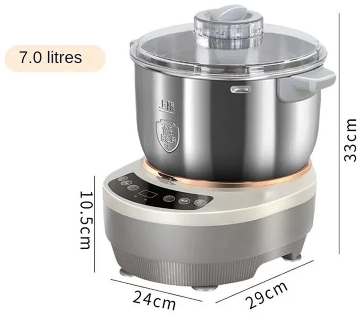 Brandistry - Pétrin - Robot de cuisine - Machine à pâte - Cuisson du pain - Mélangeur de cuisine - 7 Litres - Acier inoxydable - 250W