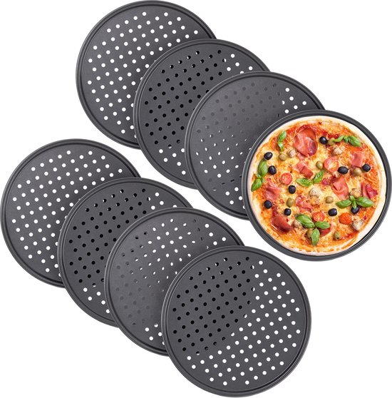 8x pizza bakplaat 32 cm rond - pizzaplaat - bakblik - ovenplaat - staal - set