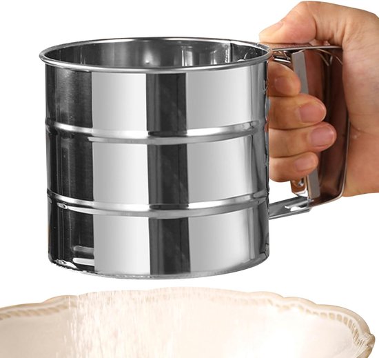 Flour Sifter - Stainless Steel Flour Sieve - Handheld Ergonomic Sifting Tool - Powdered Sugar Sifter - Used for sifting sugar, coffee, powders, cooking, baking, and pastries.