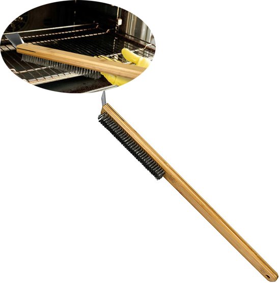 pizza oven borstel- pizza borstel- Pizza Ovenborstel-pizza borstel met schraper- pizzaborstel- pizzaborstel voor pizzaoven- pizzaborstel en schrapper met steel- Borstel voor Pizza oven -57.5cm-voor schone pizza Gegrilde gegrilde oven gebruikt