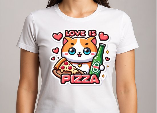 Love is Pizza - T Shirt - FeelGood - GoodVibes - VibesOnly - cute - Gift - Cadeau - couples - inlove - valentinesday - koppels - stelletje - Kat