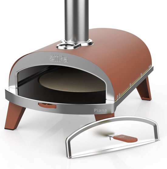 ZiiPa Pizza Oven Piana - Houtgestookt - Met Thermometer - Terracotta - Geschikt voor Ø 30 cm Pizza's - Roterende Pizzasteen voor Gelijkmatige Bakresultaten - Snel en Efficiënt