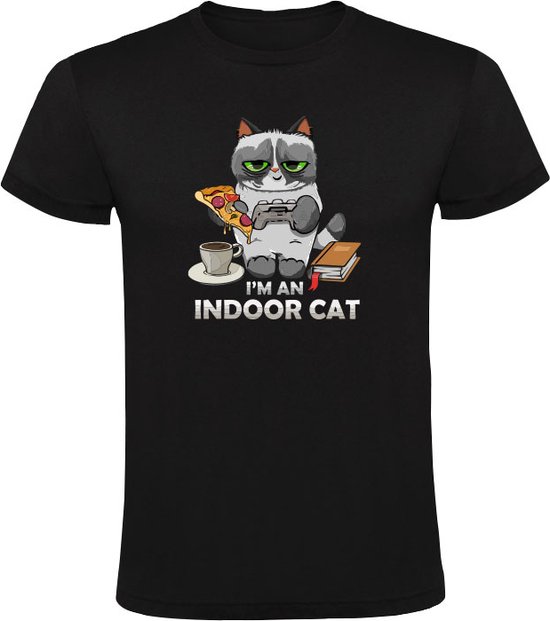 Grappig Katten Heren T-shirt - Kat met Pizza en Game Controller - Cadeau voor Kattenliefhebber