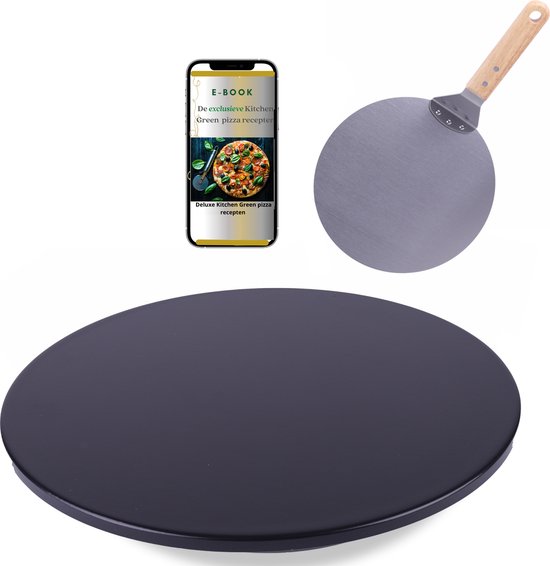 Kitchen Green Pizzasteen BBQ - Pizzaplaat Oven - incl. E-Book - Zwart