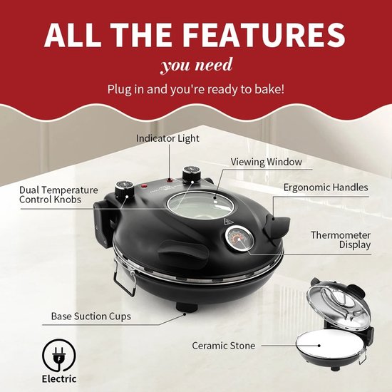 Zolara Elektrische Pizza Oven - Pizzamaker - Elektrisch - Pizzapan - Zwart