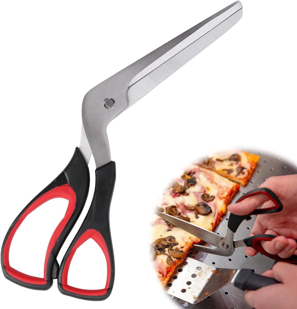 Ciseaux à pizza professionnels - lame en acier inoxydable - coupe-pizza multifonction - manche ergonomique souple - longueur 27 cm - noir - idéal pour pizza et salades