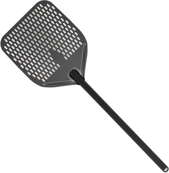 HCB® - Professionele antikleef Pizzaschep - Ø30 cm x 90 cm - Pizza schep van geperforeerd geanodiseerd aluminium - Lichte Pizzaspatel - Draaischep voor pizzaoven en bbq - 0.80 kg - 2259