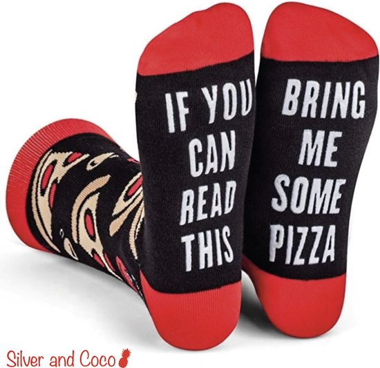 SilverAndCoco® - Pizza Sokken / Gekke Vrolijke Foute Happy Sokken / Leuke Grappige Dikke Warme Heren Vrouwen Socks / Verjaardag Sok Outfit Katoen / Mannen Vrouwen Sinterklaas Schoen Kerst Cadeau met Tekst - If you can read this - Als je dit kan Lezen