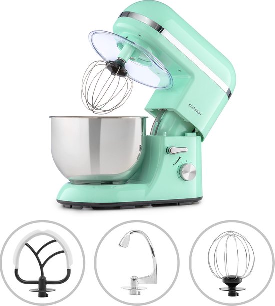 Klarstein keukenmachine, kneedmachine met 5L kom, professionele keukenmachine van 2000W met deeghaak en garde, universele keukenmachine met 6 snelheden, deegmachine voor roeren, kneden en kloppen.