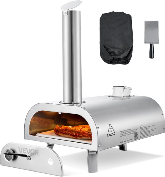 VEVOR Outdoor Pizzaoven 12 Inch Pelletpizzaoven, Draagbare Pizzaoven met Ingebouwde Thermometer, Houtgestookt, Pizzasteen, Pizzaschep en Draagtas, Roestvrijstalen Pizzamaker, voor Tuin en Kamperen