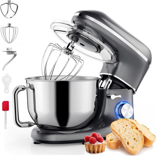 RWB® Deegmachine - Elektrische Deegmixer - Keukenmixer - 6.2L - Mixen en Mengen - Zilver - 43cm x 36cm x 27cm